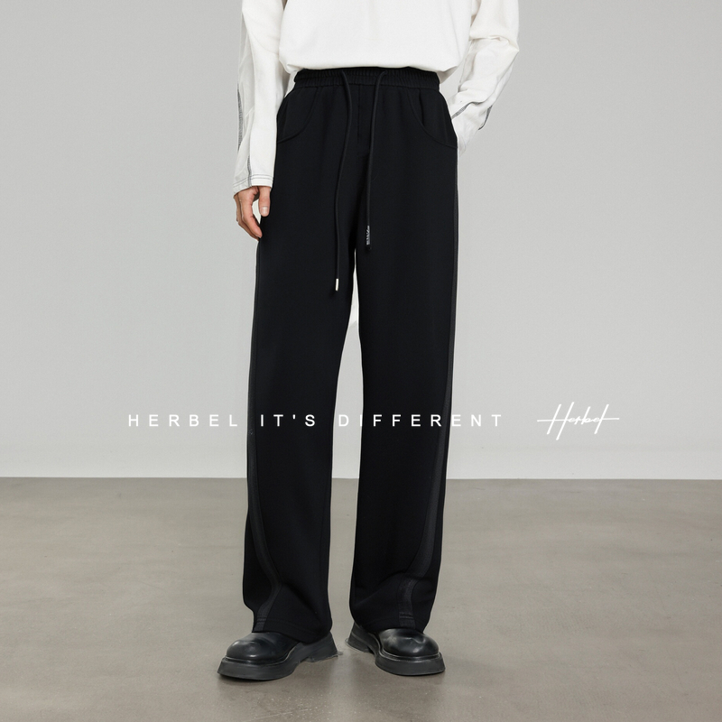 休闲裤男款2025年冬季新款渐变抽绳百搭阔腿直筒长裤