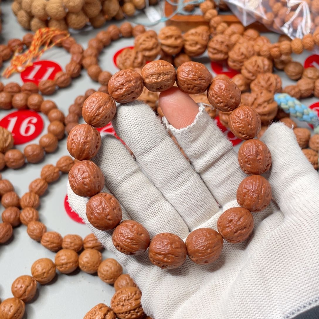 文玩核桃手串红油皮小桶珠15mm