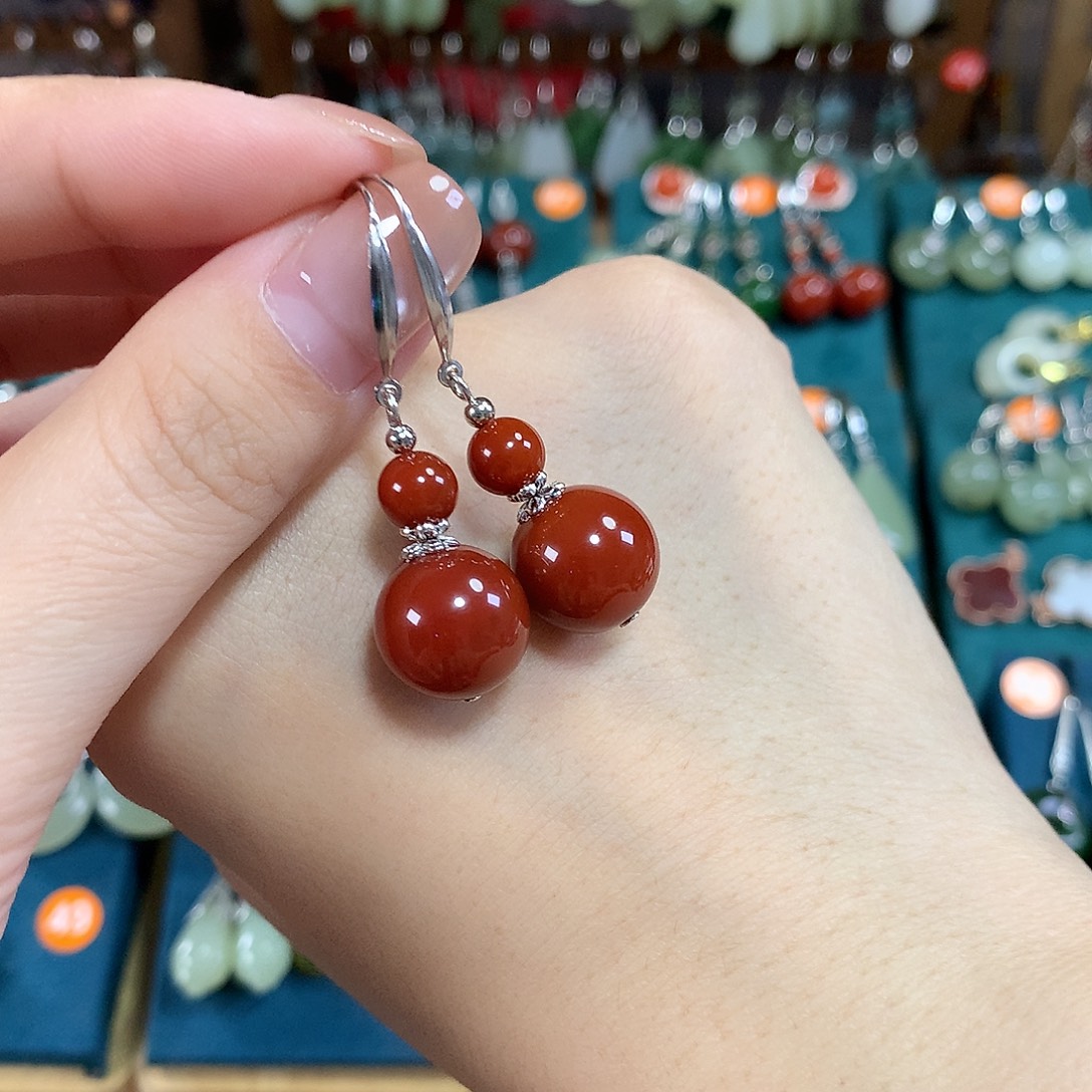 玛瑙/玉髓银S925镶嵌耳饰卡12mm左右