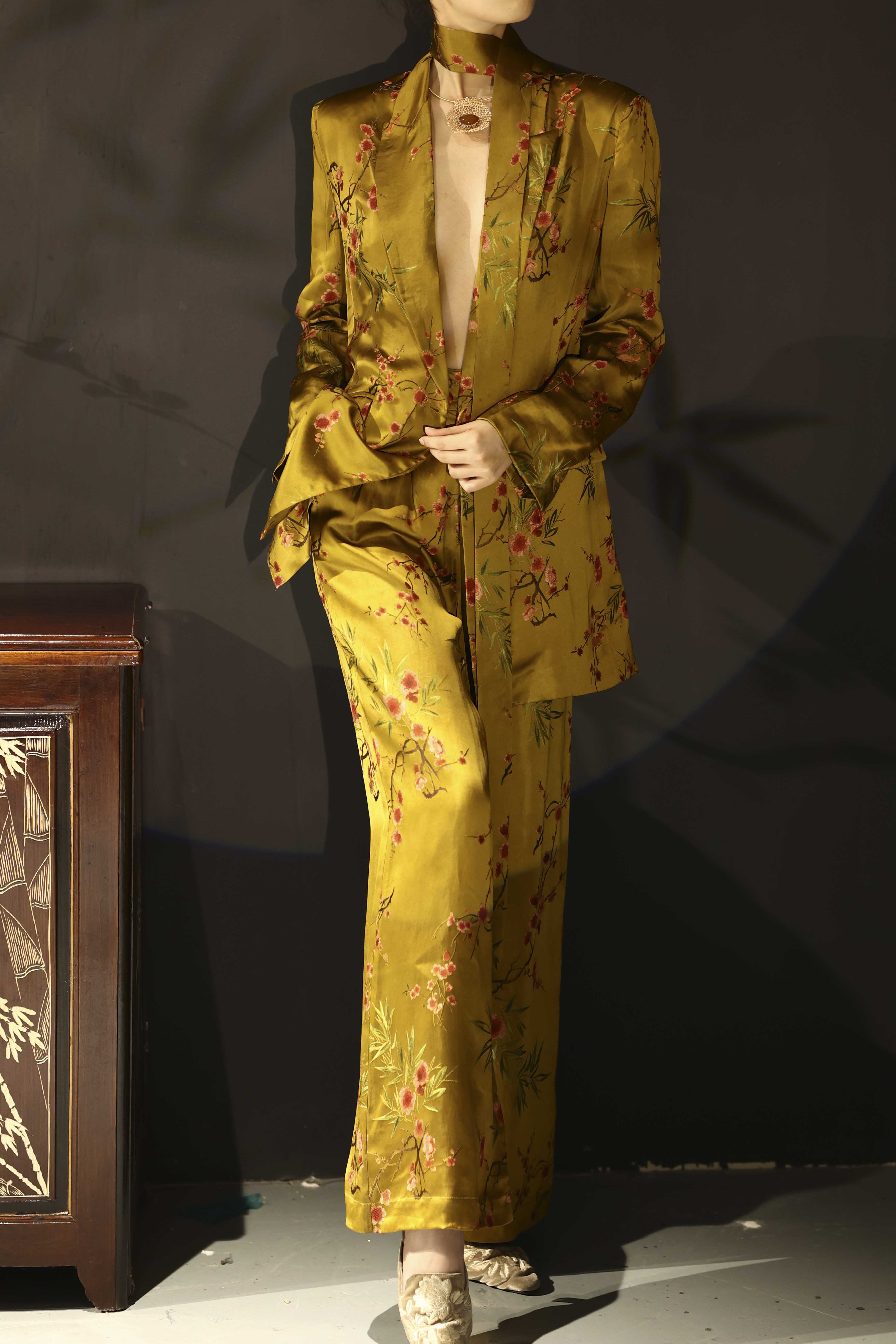 碎花系带设计感西装外套气质垂坠感提花西服