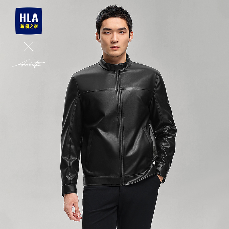 【轻商务时尚系列】HLA海澜之家夹克男25新PU纯色立领外套男春秋