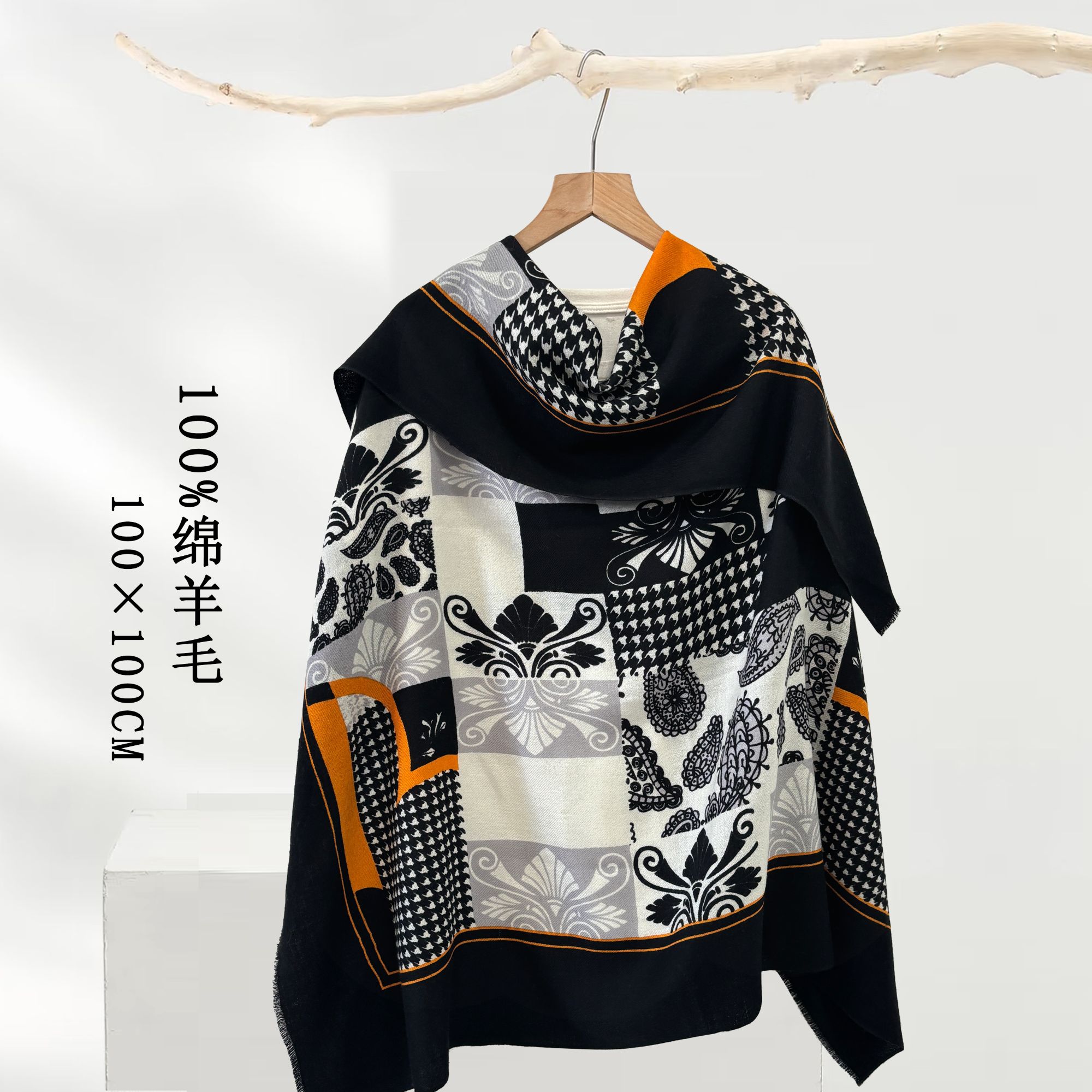 BRG【花非花系列】纯羊毛薄款围巾披肩方巾夏季印花大方时尚百搭