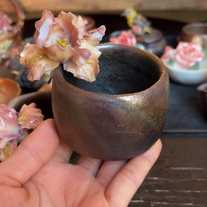千玺造物柴烧花卉茶杯