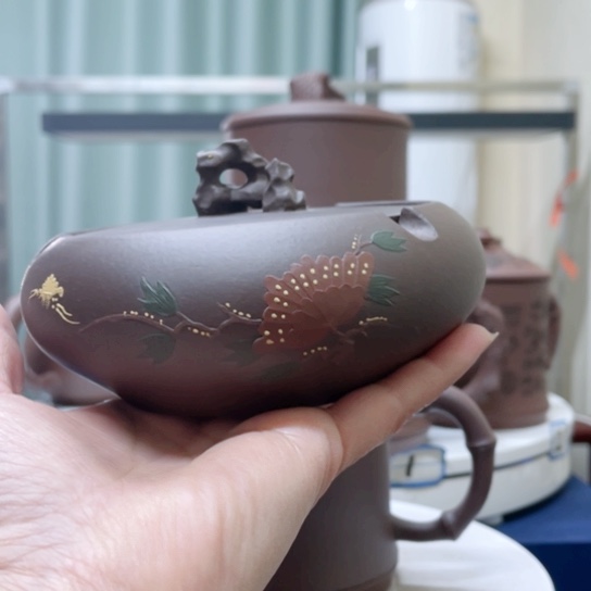 紫砂茶杯紫泥泥绘烟缸