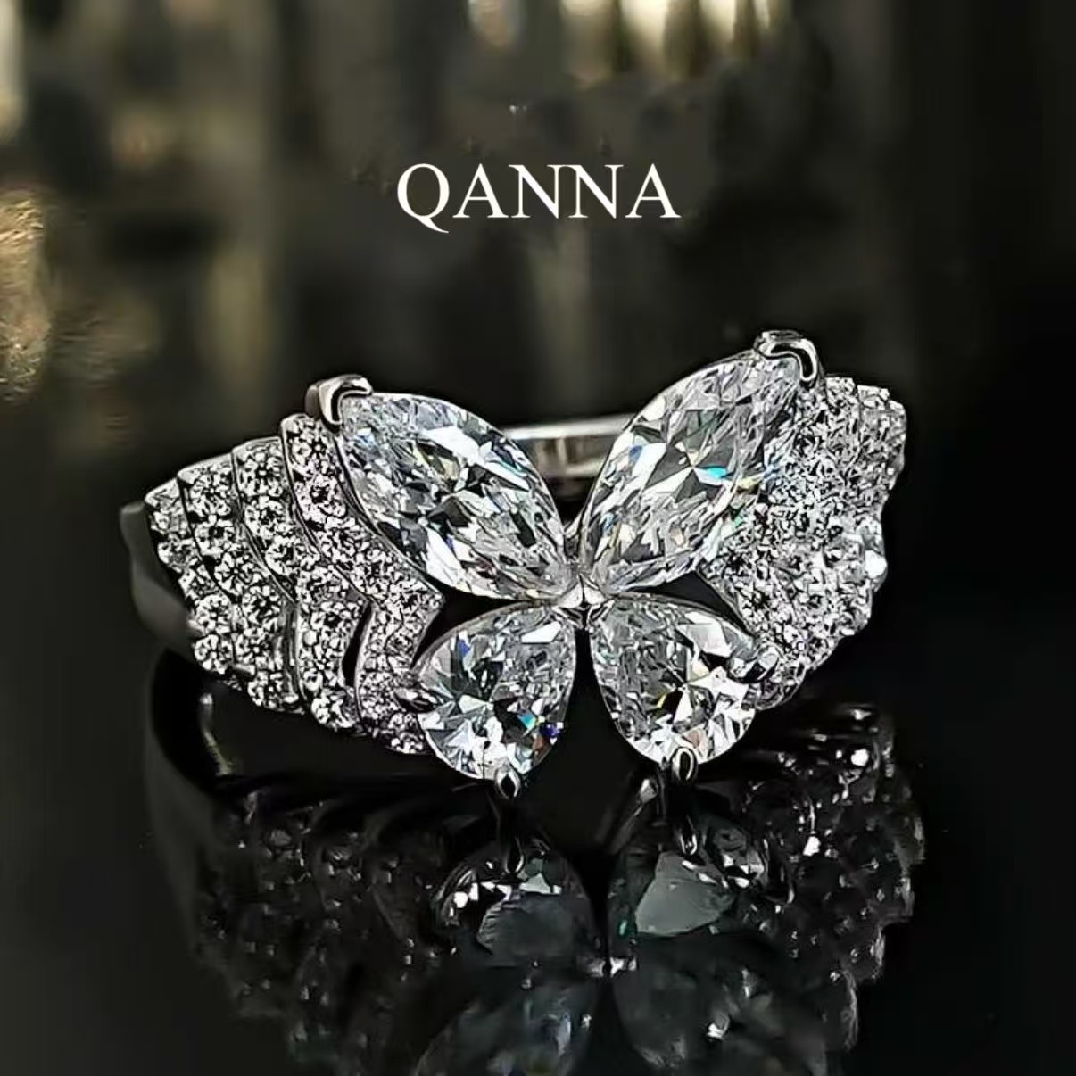 QANNA【幻影蝴蝶】【大马眼钻】设计款轻奢名媛风钻石戒指AY