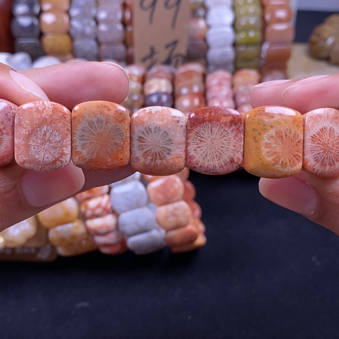 硅化珊瑚（珊瑚玉）未镶嵌手串彩单大花17