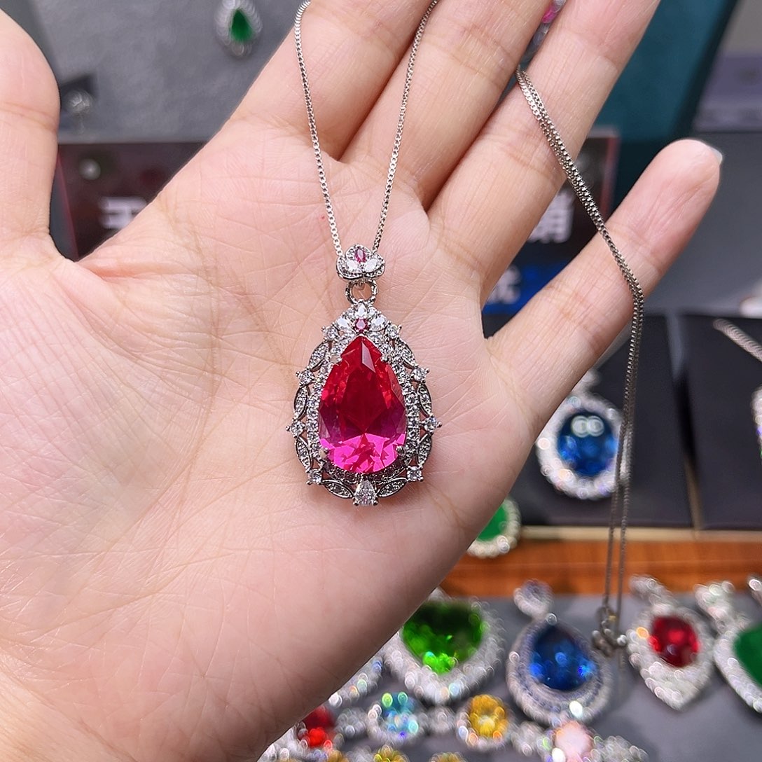 蓝宝石颈饰银S925镶嵌96