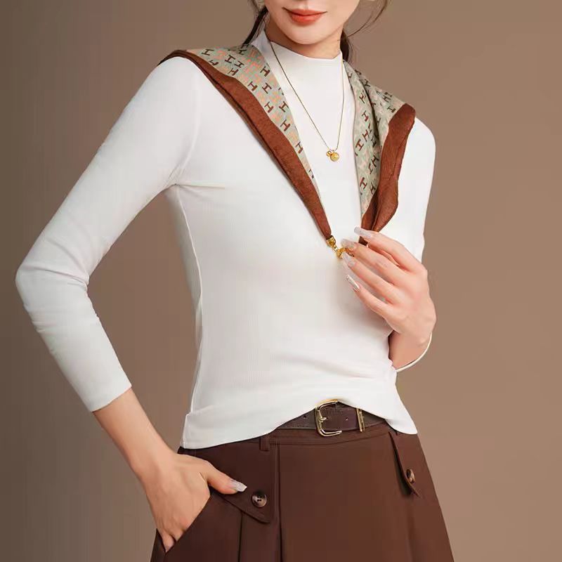 1时尚简约百搭面膜女士打底衫长袖无痕修身秋冬