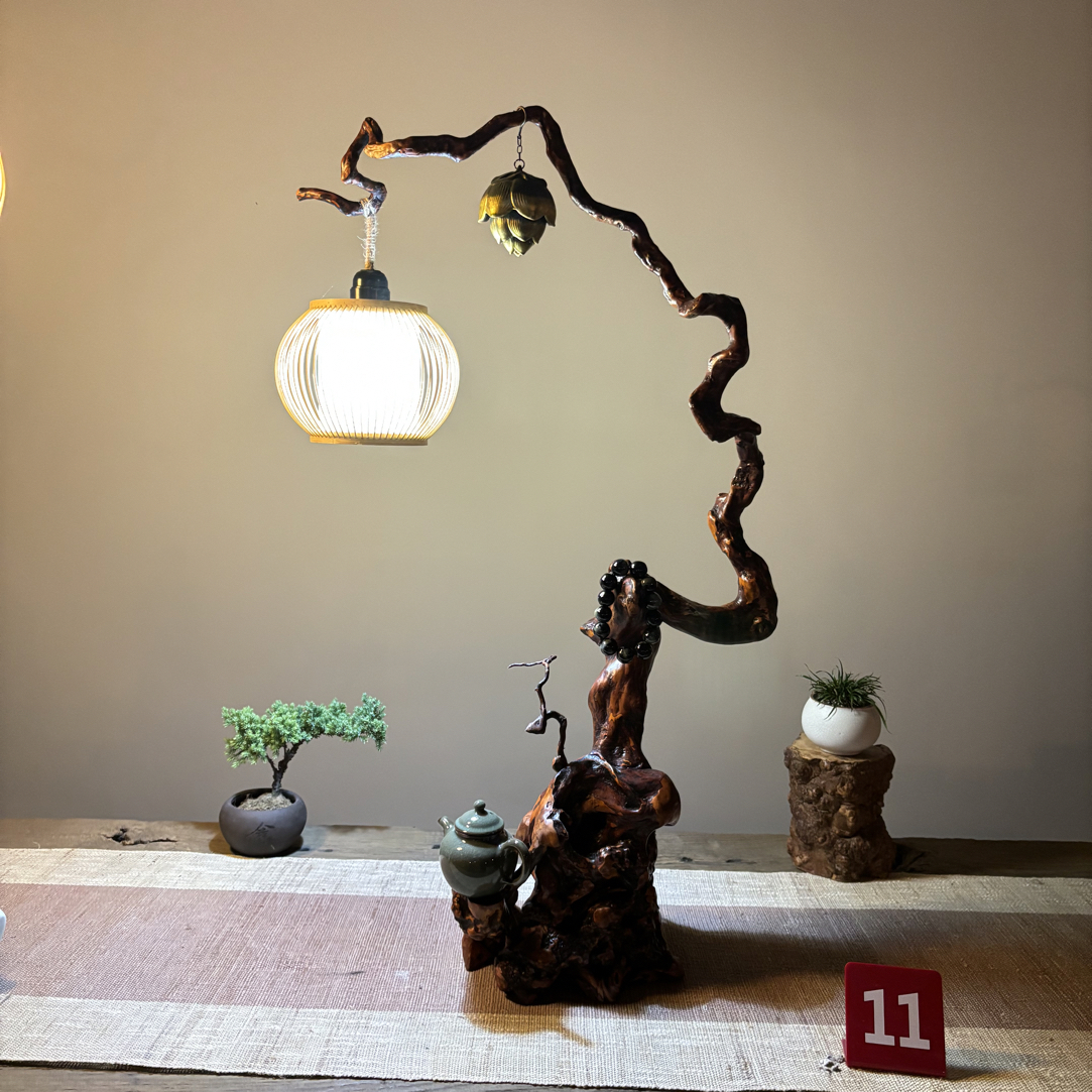 根雕根艺自然随形杜鹃材质桌面灯高80宽50