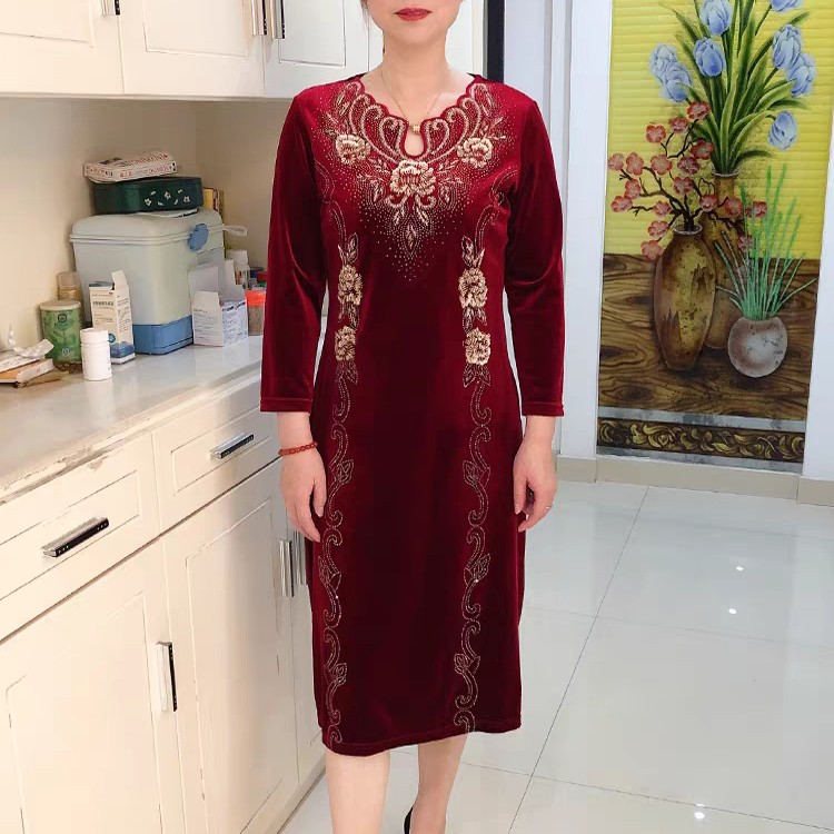 重工串珠丝绒礼服裙