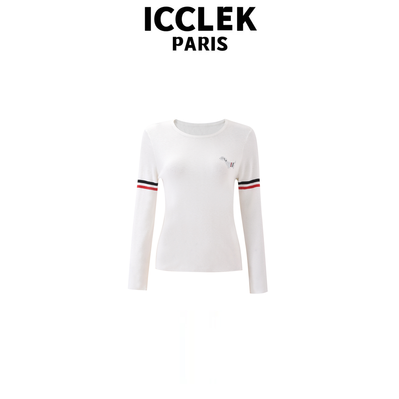 ICCLEK 白色圆领休闲长袖打底针织衫气质显瘦百搭秋冬上衣 - 5051