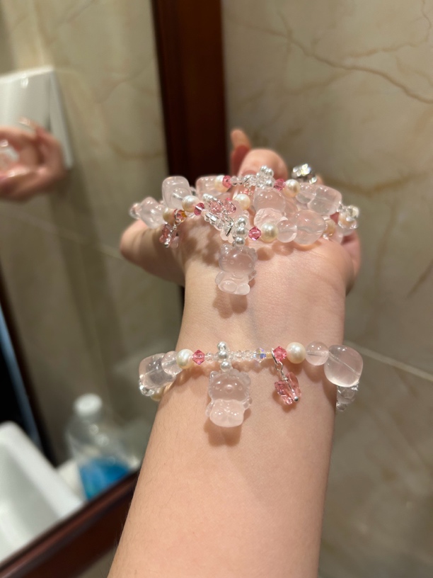 书包hellokitty手串 天然淡水珍珠粉水晶糖豆施华洛