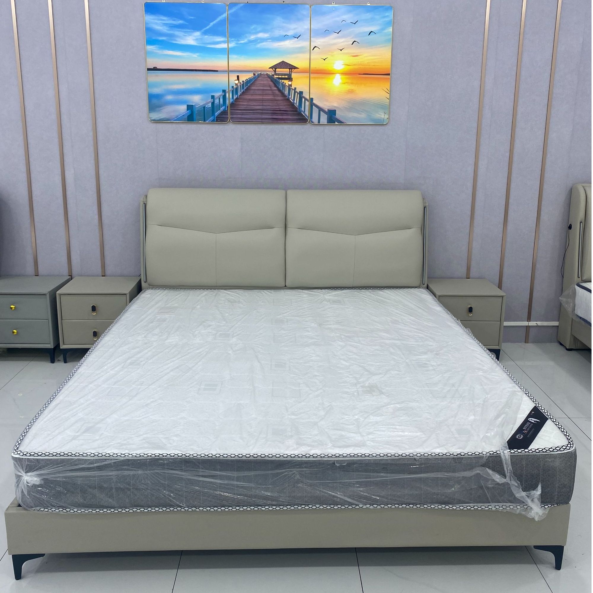 168轻奢简约大床主卧室可选储物高箱皮艺床意式床主卧大床北欧