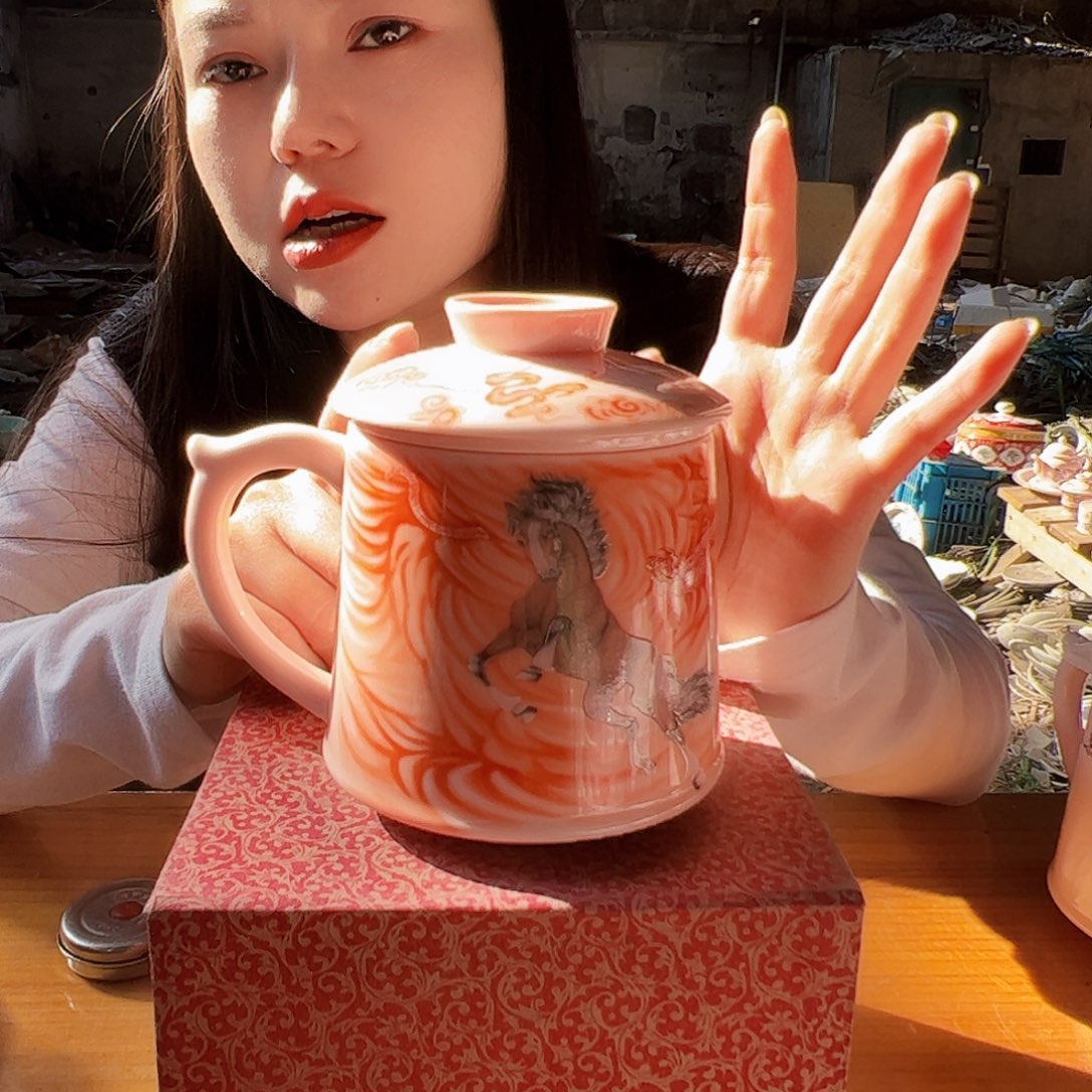 摆件瓷景德镇红xixi龙马精神办公杯