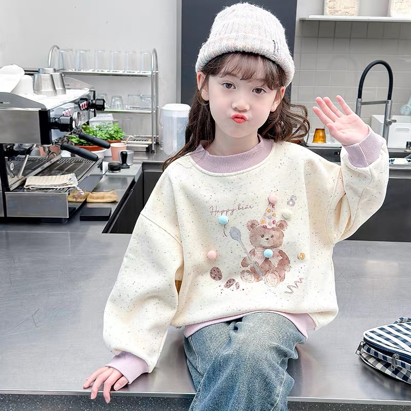 韩版东大门生日小熊立体球球奥粒绒女童秋冬卫衣 A629 629 Q2