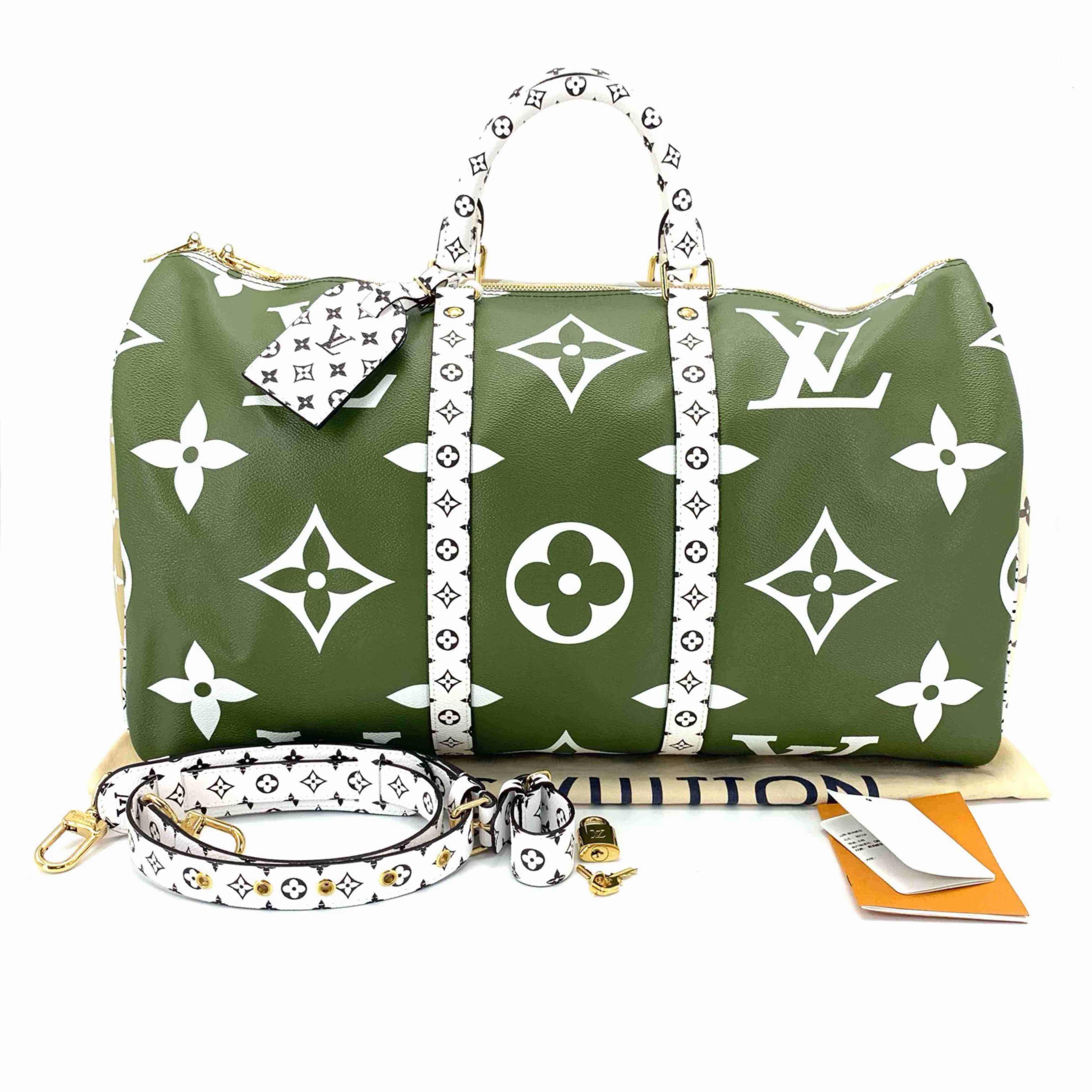 99新 LouisVuitton/路易威登 抹茶绿老花keepall50旅行袋 尺50/29