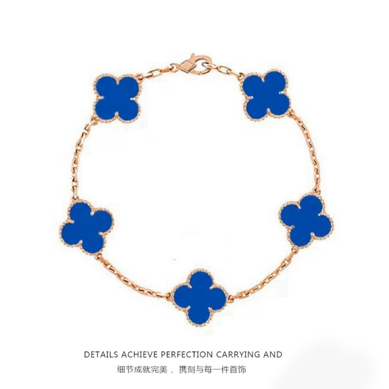 手链 【淋柒轻奢STUDIO】四叶草五花手链女镭射时尚满钻蓝五花手链