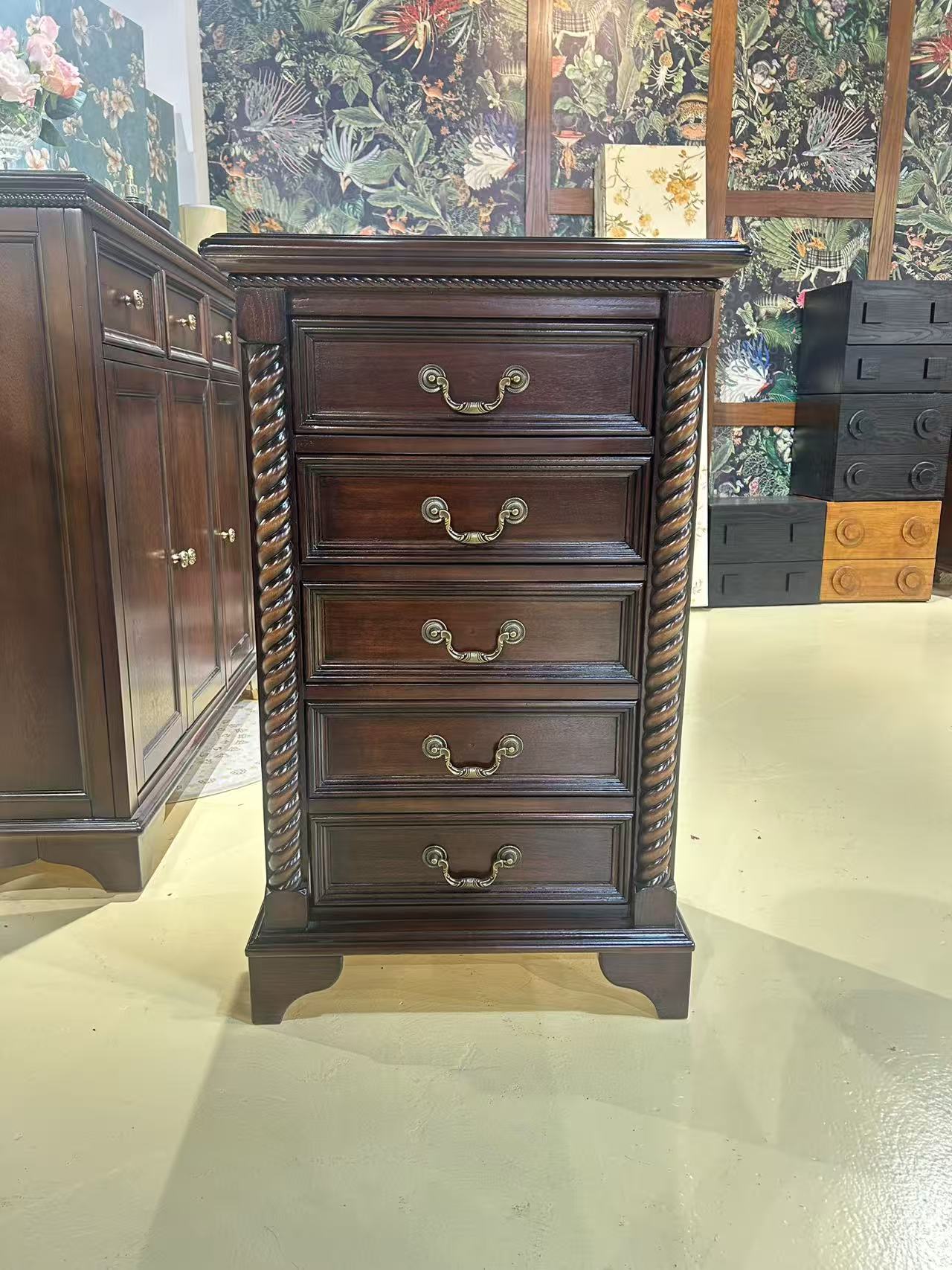 美式五斗柜实木古典雕花复古