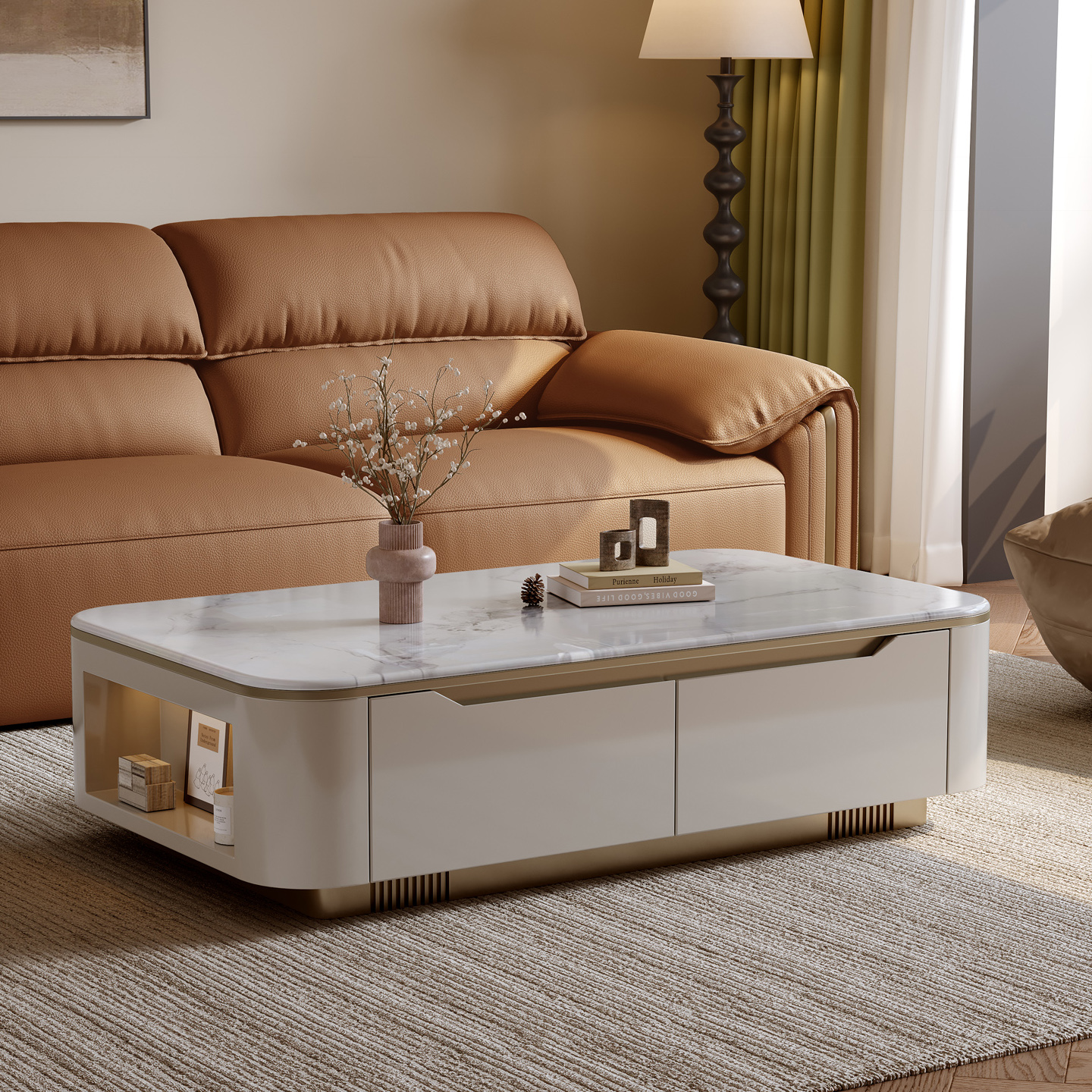 意式轻奢高级感实木微晶石茶几简约现代小户型设计师家用客厅茶桌