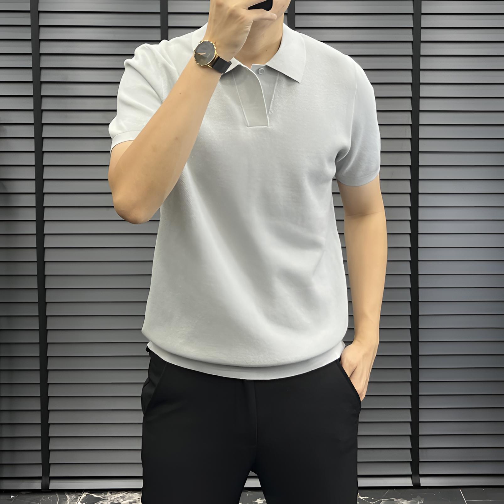 【BVCIGULM】男士针织短袖系列#53715海鸥领翻领极简风纯色百搭款