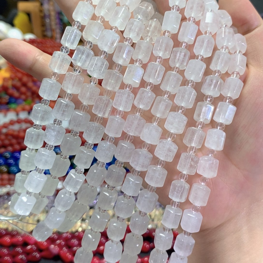 未镶嵌玛瑙/玉髓珠宝半成品白水晶墩礅一条卡9mm