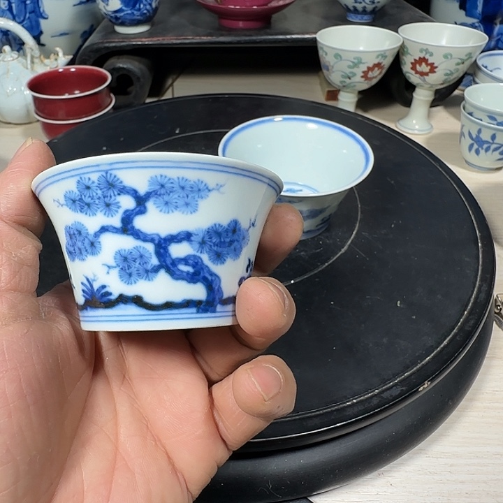 用***3摆件青花花卉小小摆件