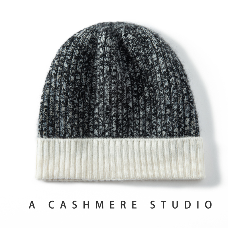 【新品】男女士山羊绒翻边包头帽竖撞色保暖舒适羊绒针织帽百搭冷帽