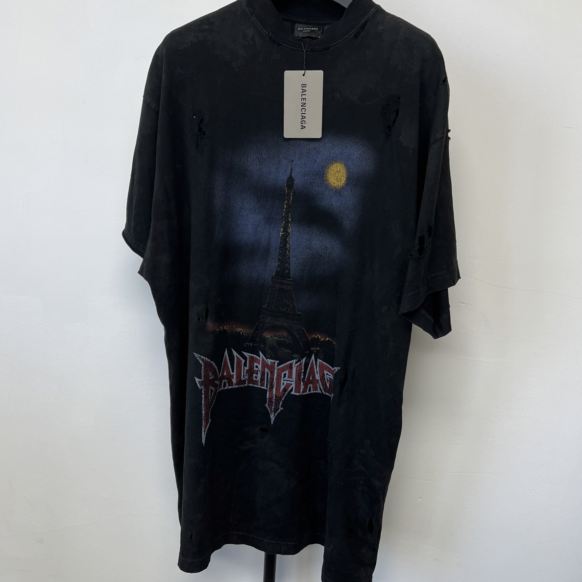 未使用 Balenciaga/巴黎世家 铁塔刷蜡短袖T恤 全新 1码 01510