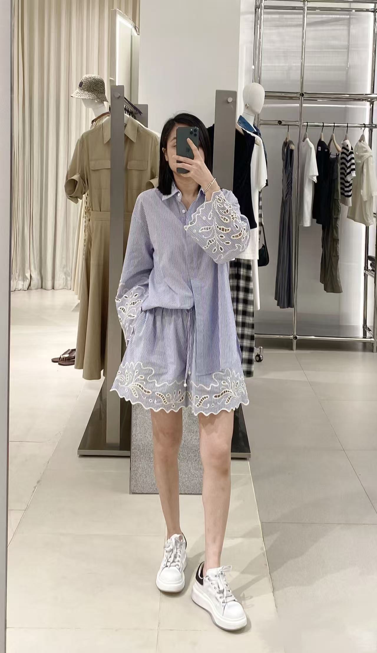 女士条纹衬衫港式航海系列套装夏季