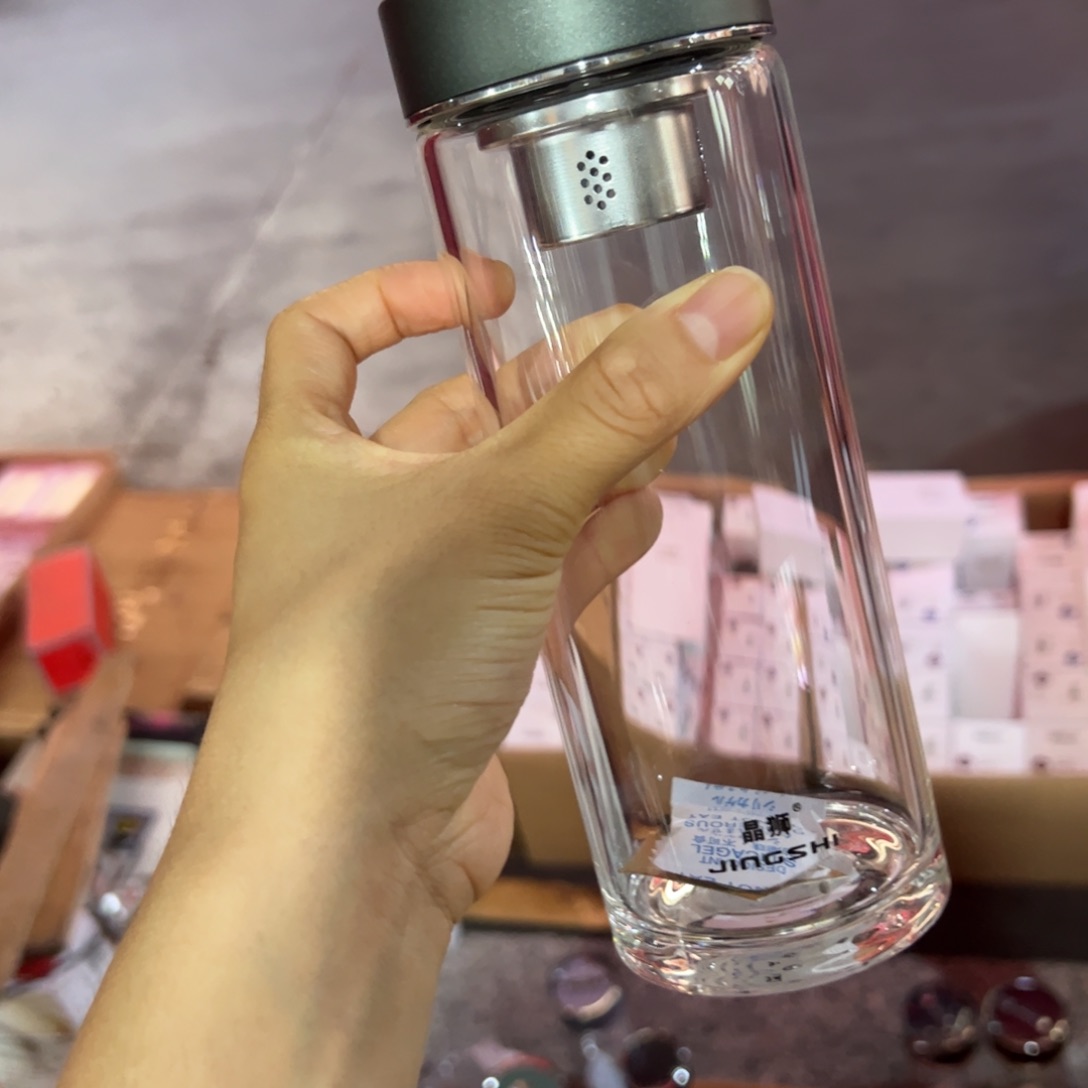 晶单层烫手玻璃杯500哑光橄榄绿色➕被套