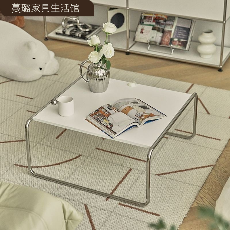 包豪斯不锈钢中古套几个性黑白色长方形边几组合简约家用客厅茶几