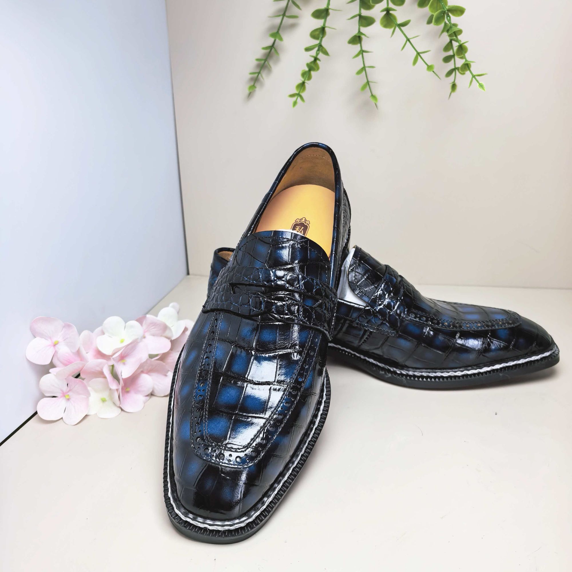 鳄鱼皮乐福鞋皮鞋英伦风尖头平跟休闲单鞋英伦开口笑