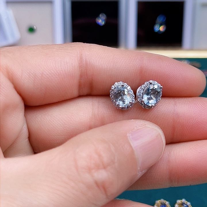 海蓝宝石耳坠银S925镶嵌