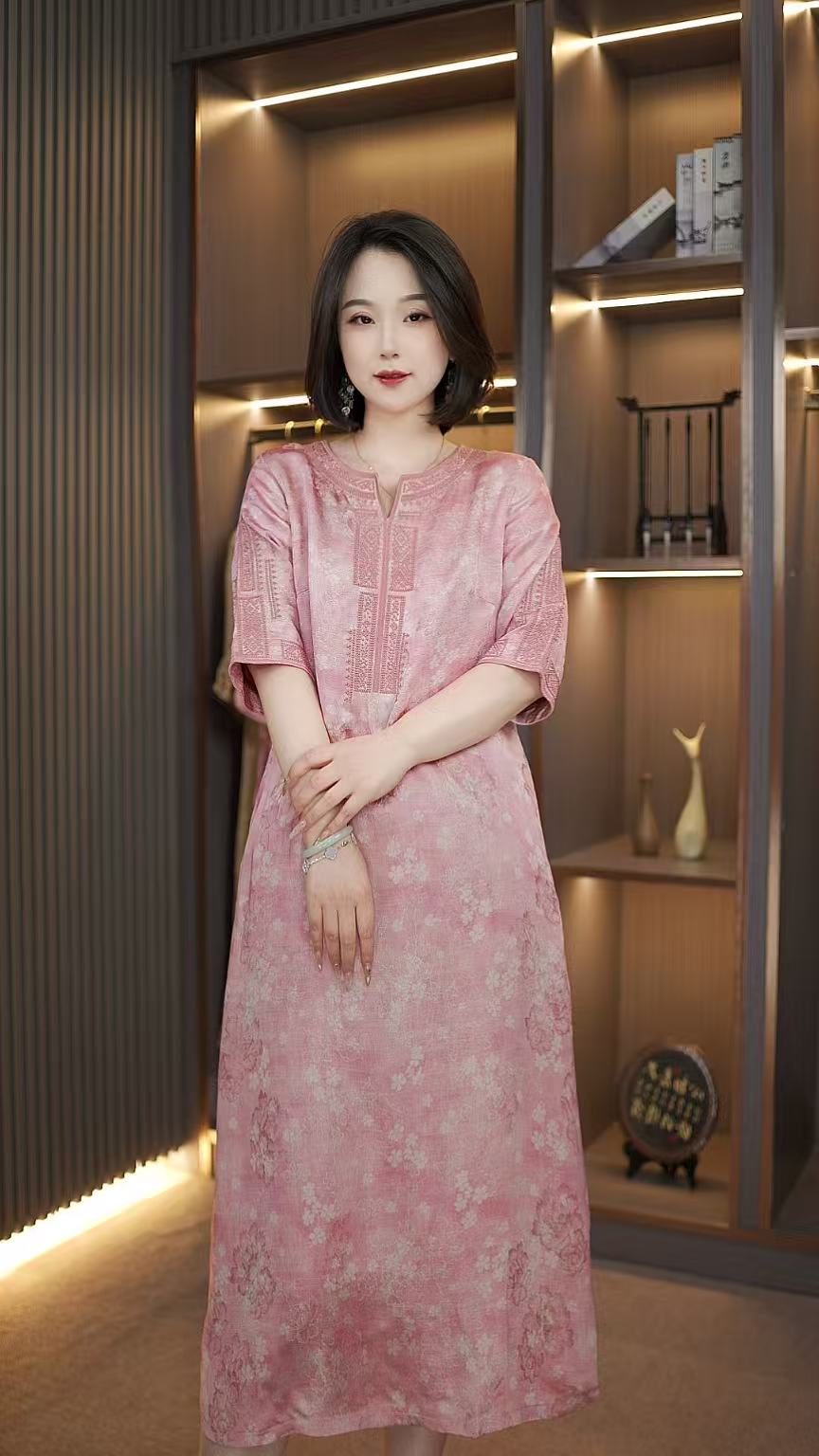 温晴-新中式提花新款时尚复古旗袍连衣裙