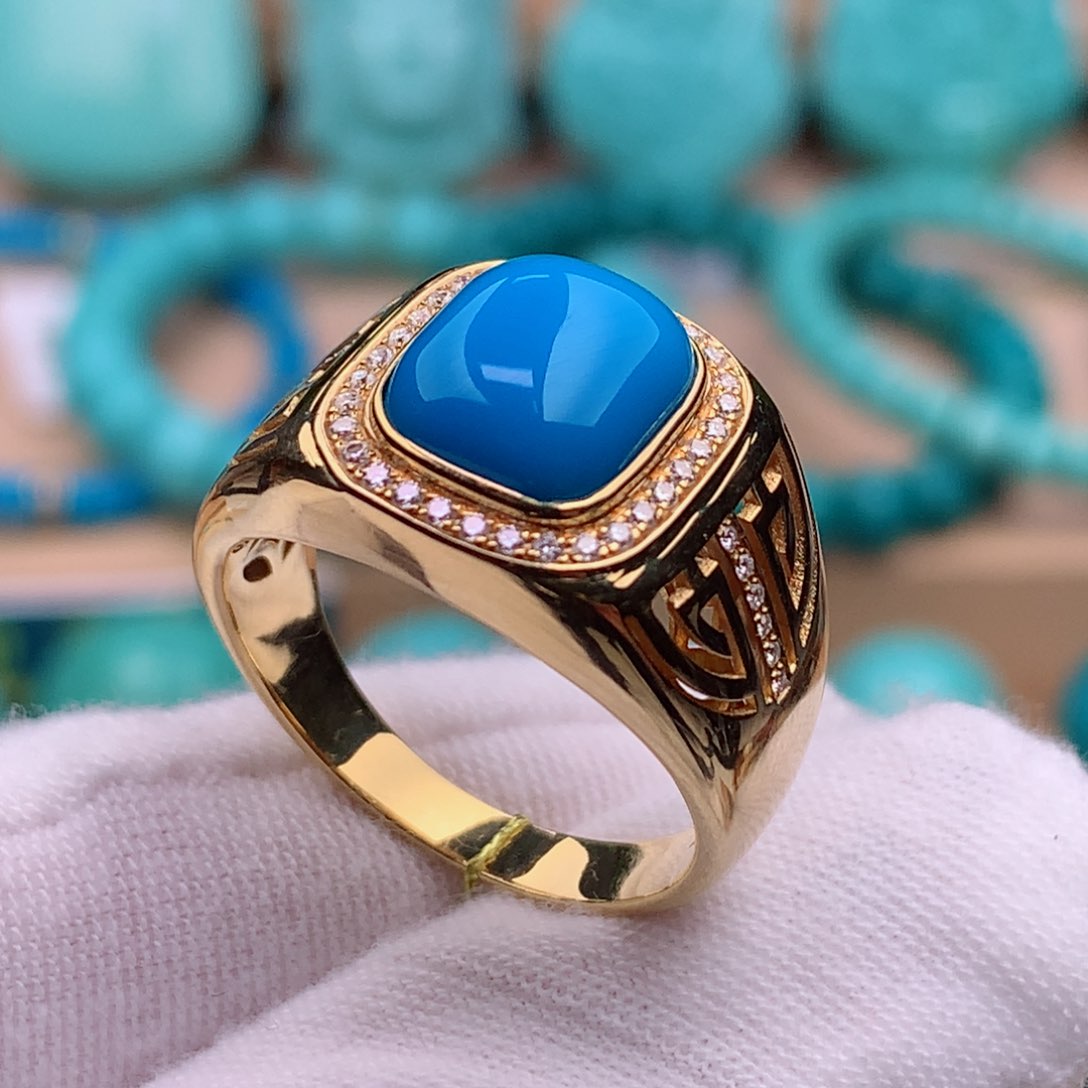 绿松石珠宝奇石18K金镶嵌