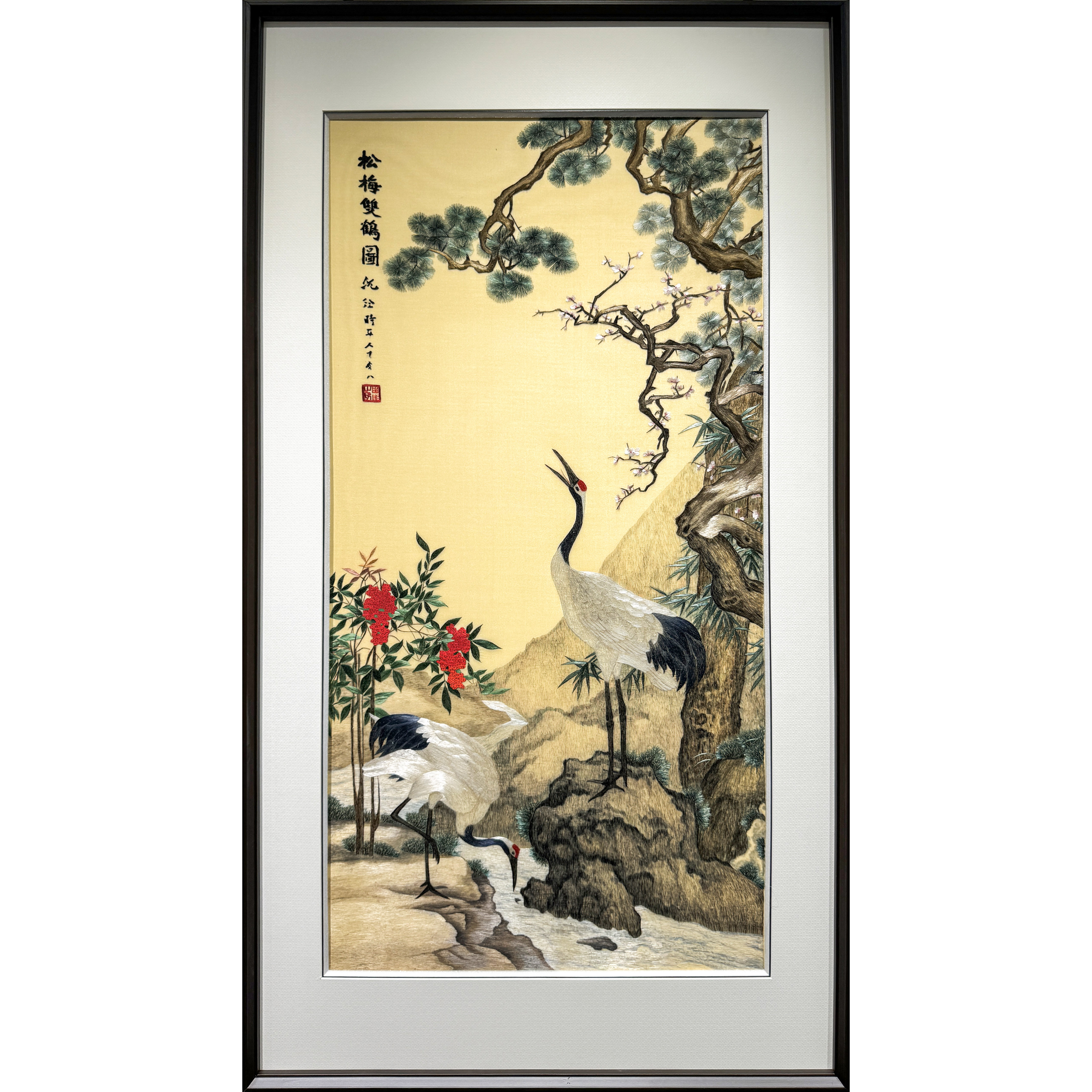 【松梅双鹤图】纯手工刺绣苏绣2-4丝精品玄关走廊客厅画芯50*100cm