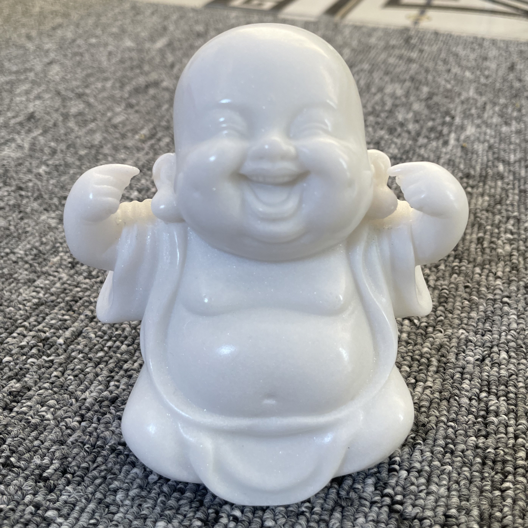 四不小弥勒汉白玉石雕摆件中式禅意笑佛家居客厅茶室桌面装饰品
