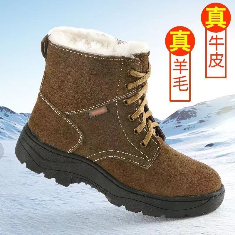 男士冬季加绒加厚靴棉靴纯色休闲风极简风冬季雪地靴