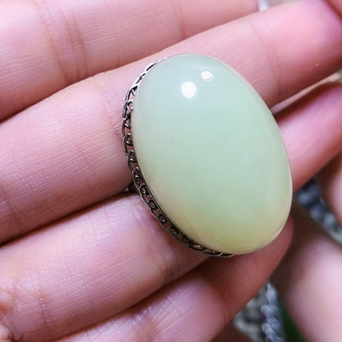 和田玉戒指银S925镶嵌