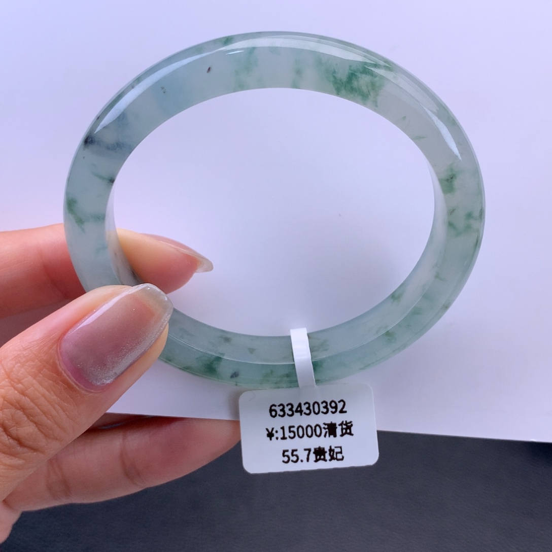 翡翠手镯未镶嵌回流）冰胶绿花贵妃手镯