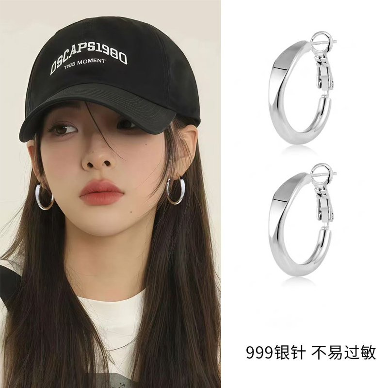合金耳饰 999银针圆圈耳环女时尚个性耳圈小众ins设计感百搭素圈