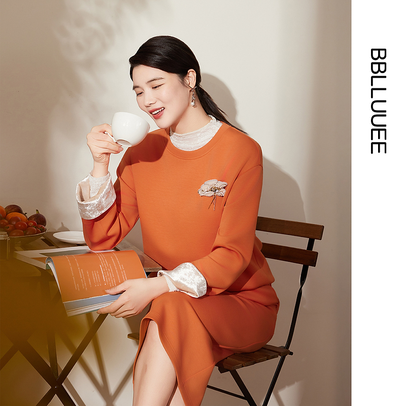 【晨粉专享价】【橙霞映染】粉蓝衣橱25秋冬装国风气质空气层卫衣半