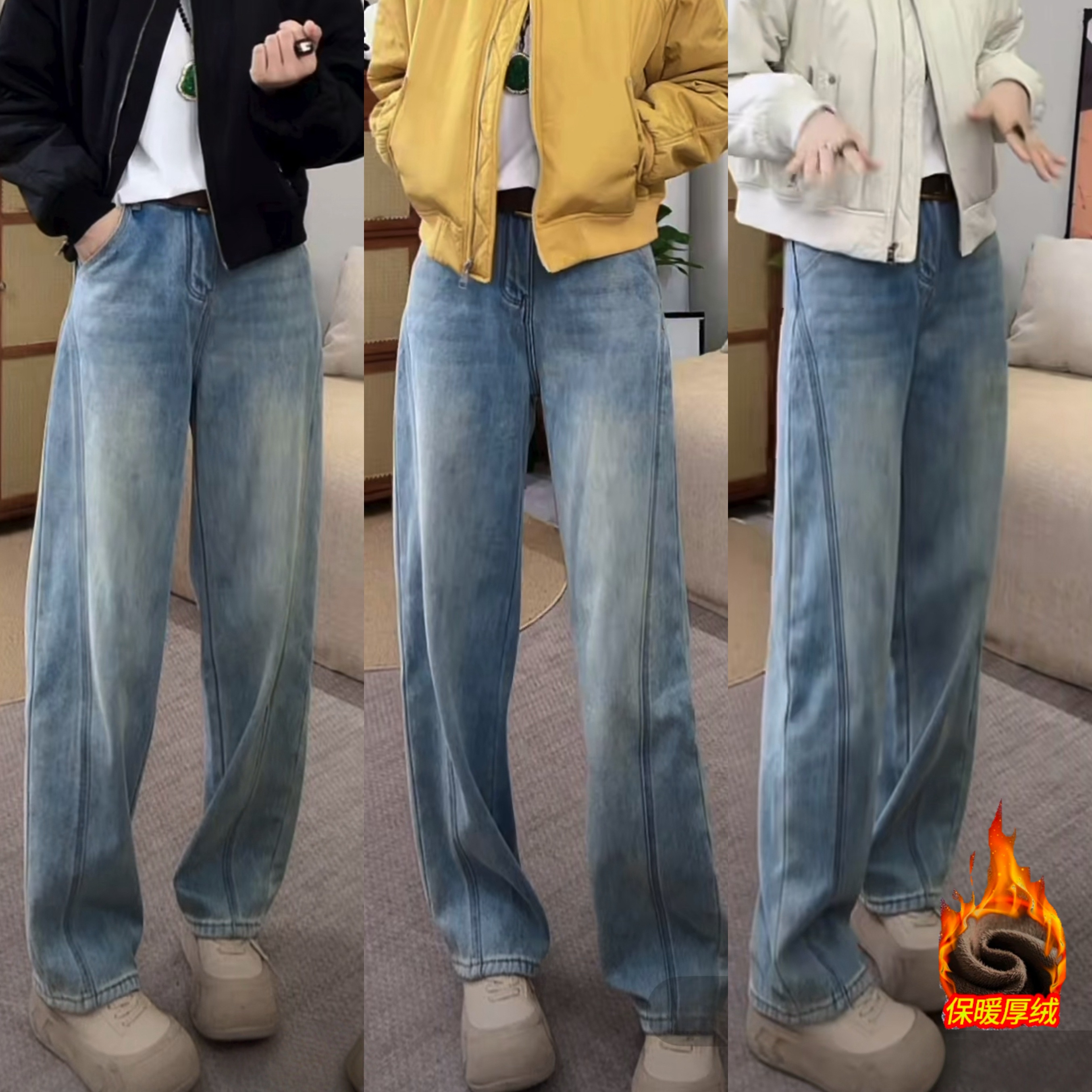 弯刀阔腿牛仔裤女新款单裤高腰宽松显瘦休闲直筒拖地裤子