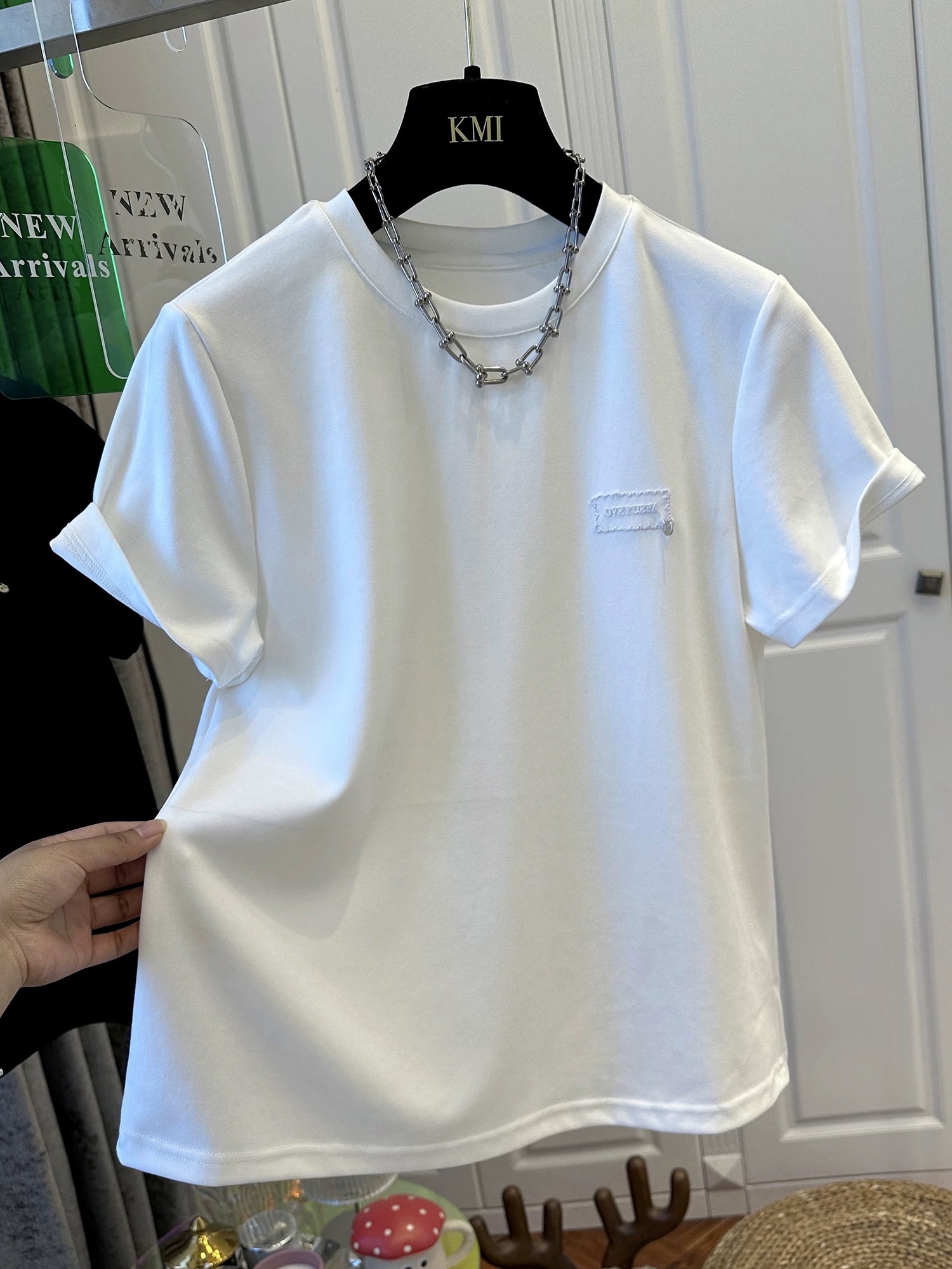 短袖t恤棉T女时尚减龄洋气纯色上衣打底衫夏季圆领小众女装