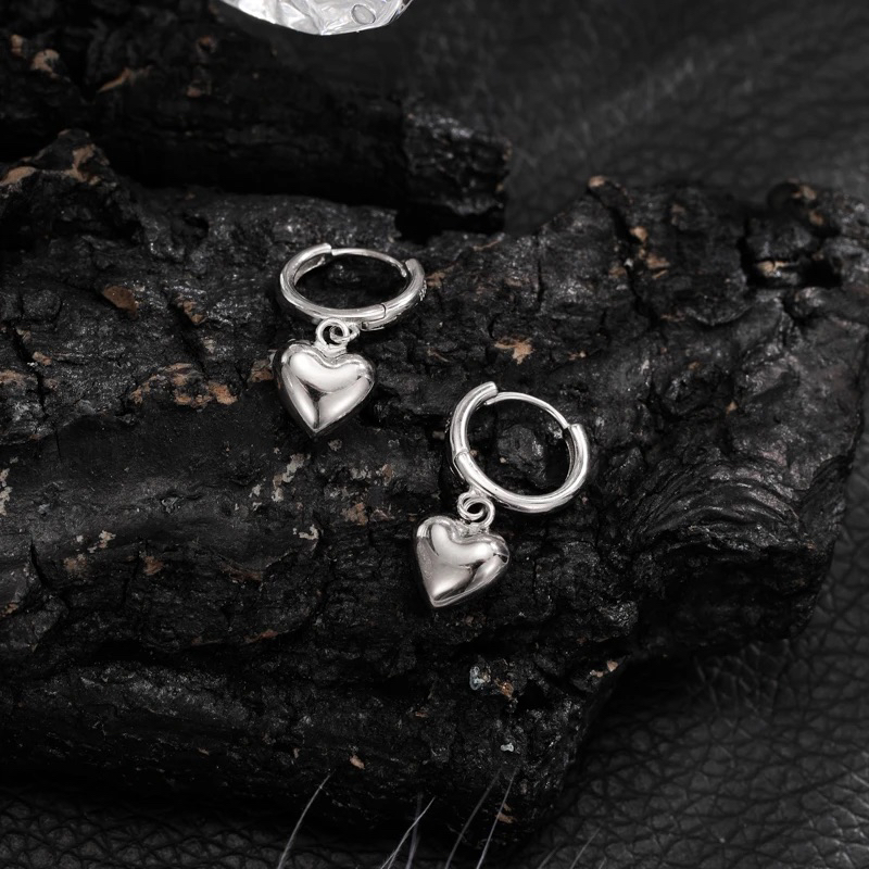 足银耳饰 言若银 银耳环爱心气质耳扣简约个性桃心小众饰品EK97