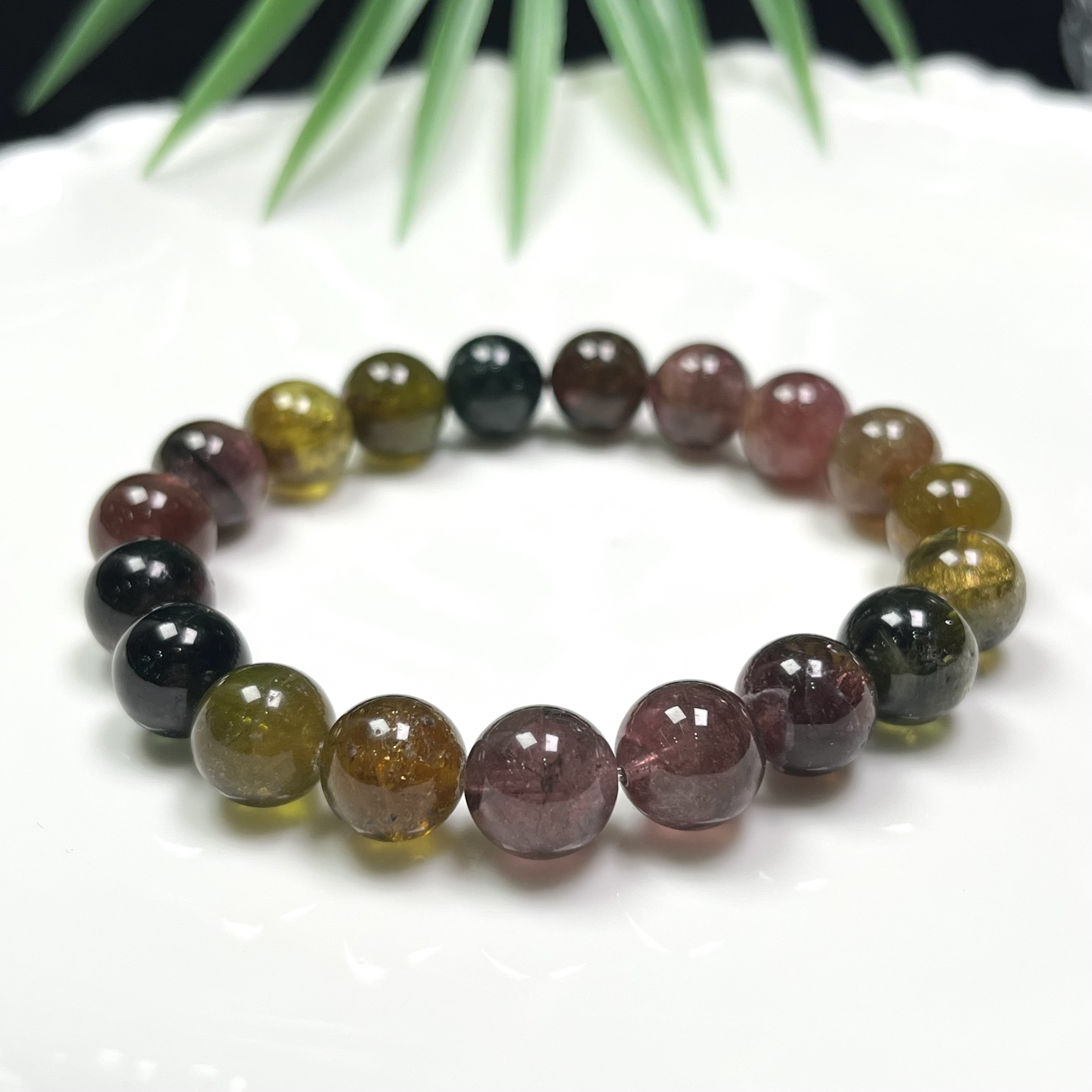 高品质老油料彩虹碧玺 圆珠单圈手串6-10mm+合集 FX-5982