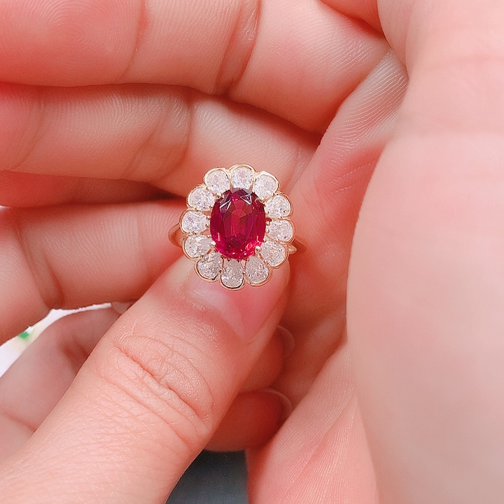 石榴石戒指银S925镶嵌7✖️9