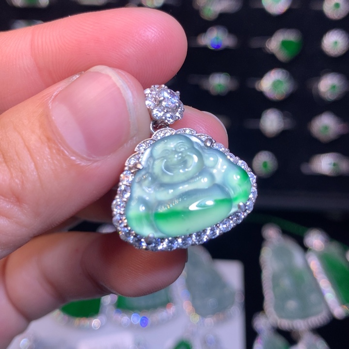 【闪购商品】翡翠银S925镶嵌吊坠(不含链)天然翡翠