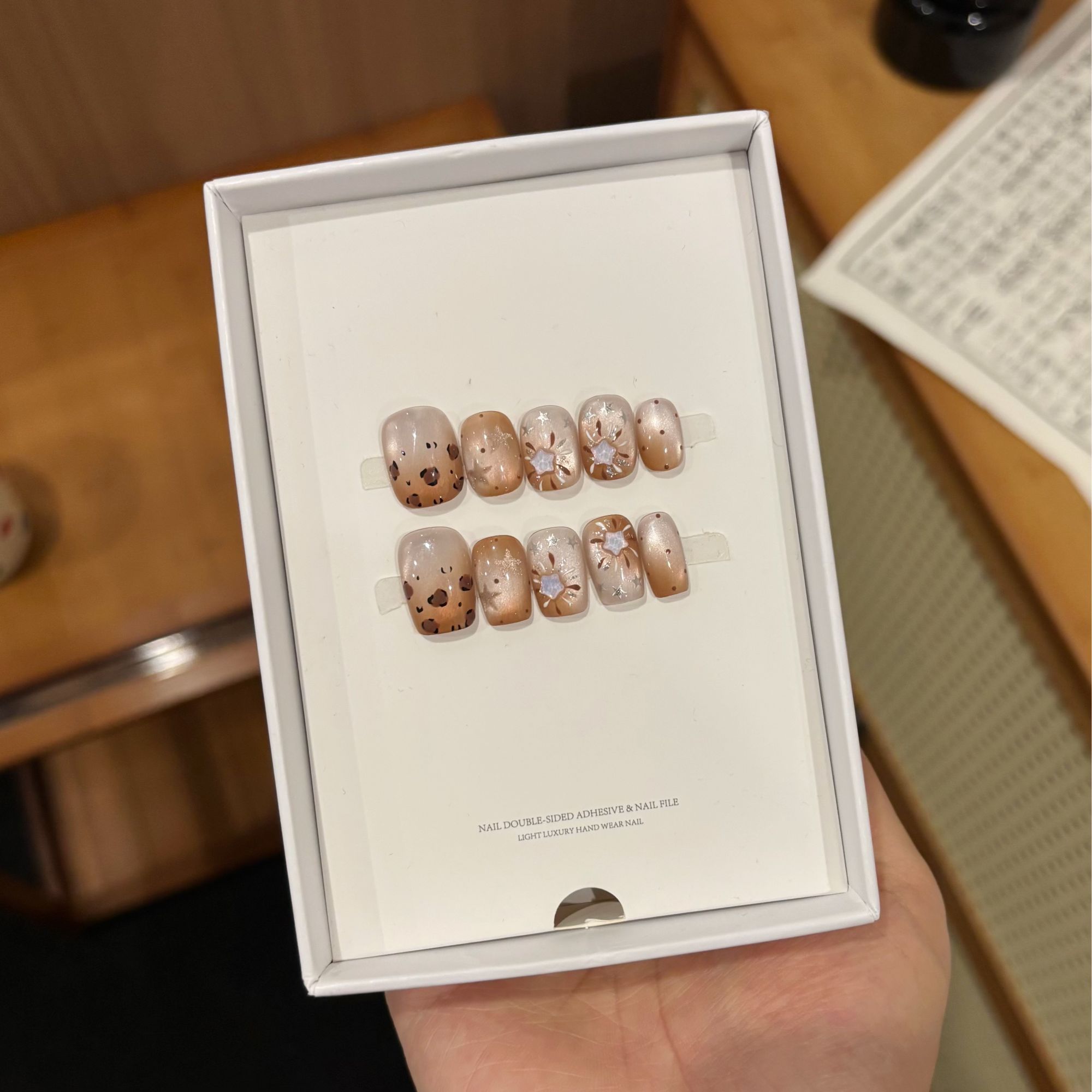 【烟花豹纹】手工穿戴甲猫眼短款高级感贴片穿戴甲手绘穿戴甲中长款