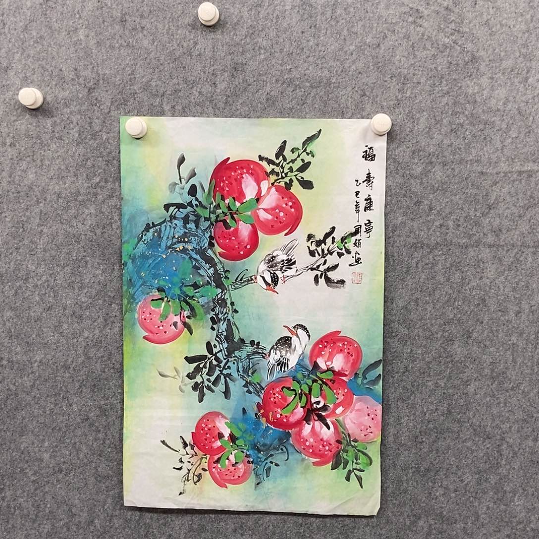 国画四尺三开花鸟一副